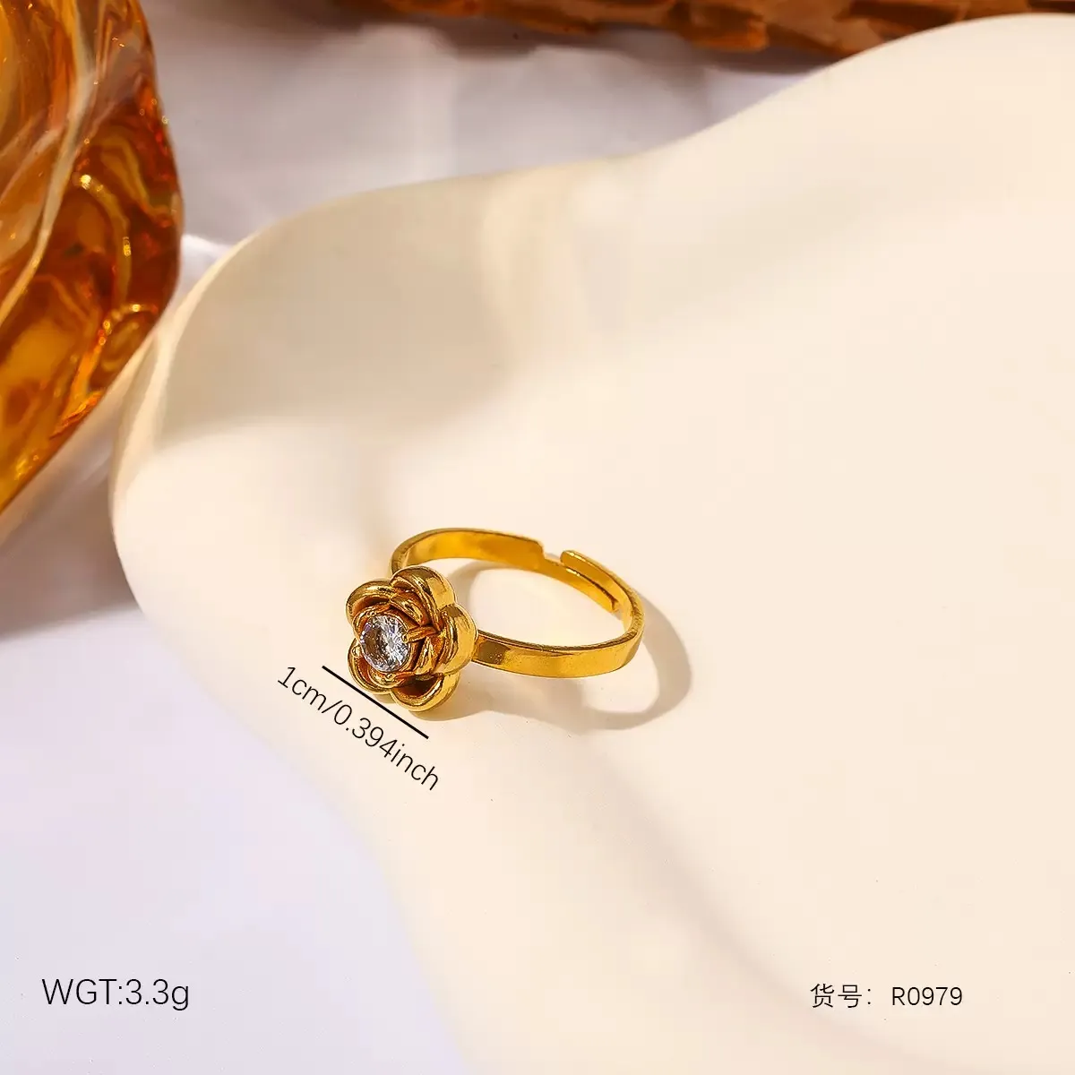 Stainless Steel Camelia adjustable ring