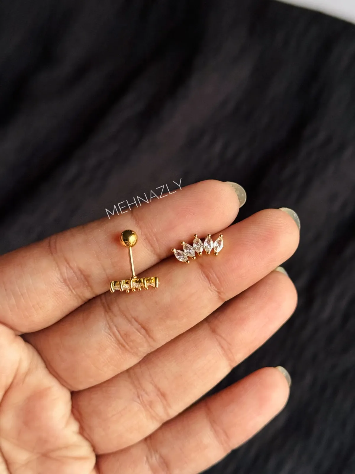 Stainless Steel Screw system eartop with zirconia stone