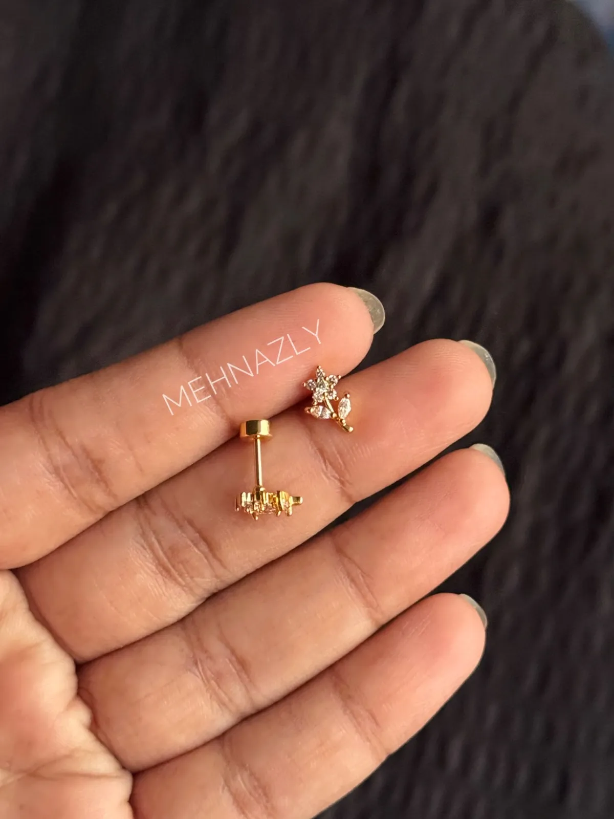 Stainless Steel Screw system eartop with zirconia stone
