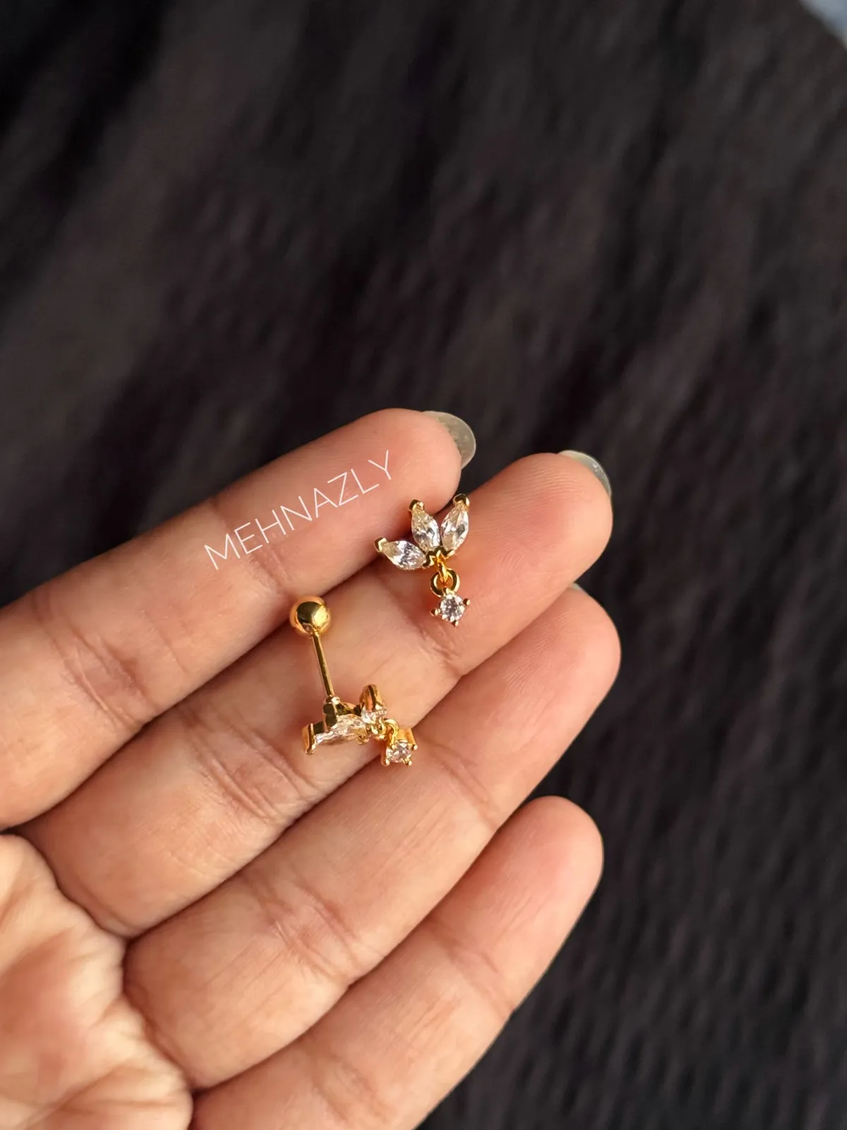 Stainless Steel Screw system eartop with zirconia stone