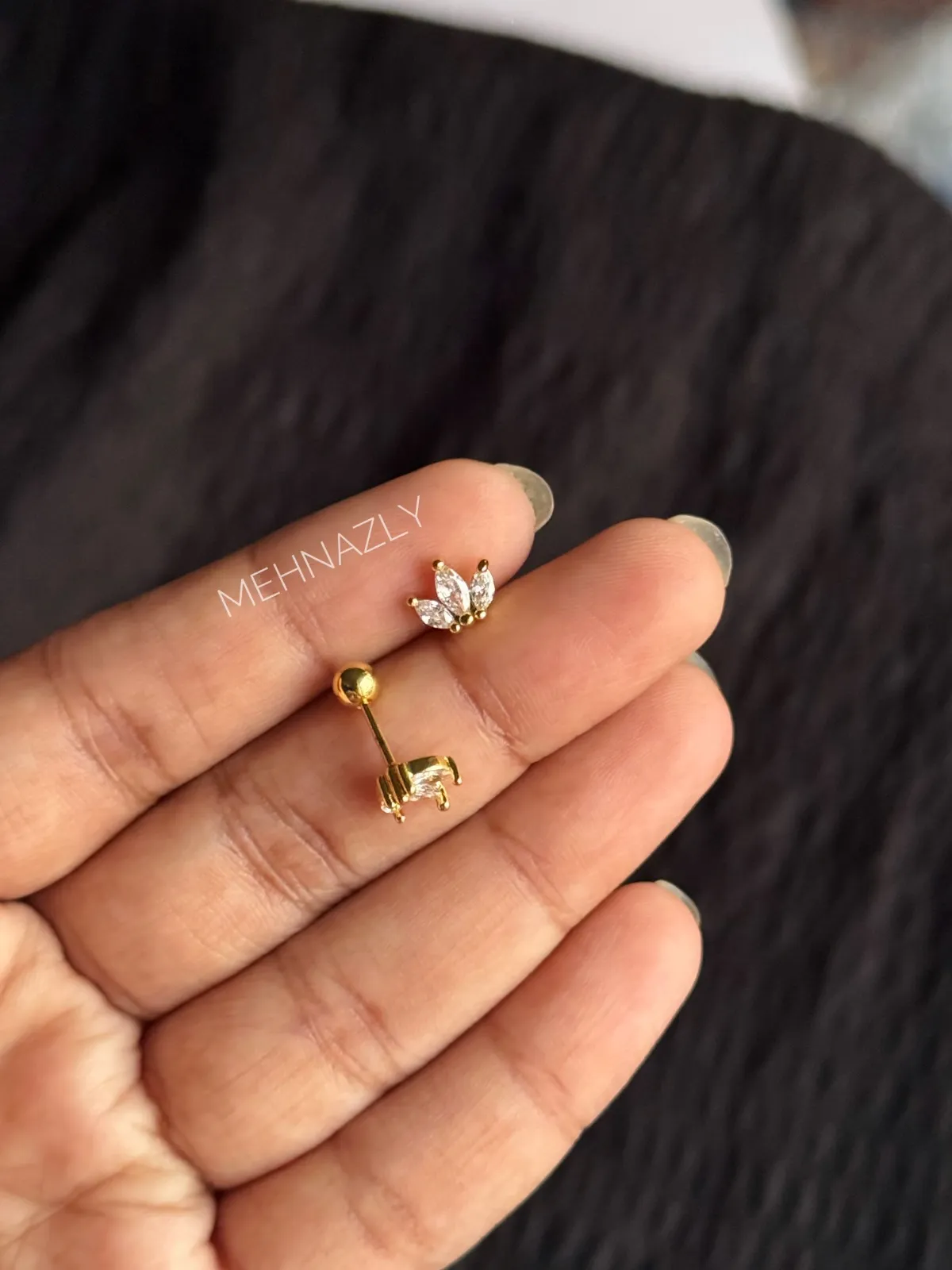 Stainless Steel Screw system eartop with zirconia stone