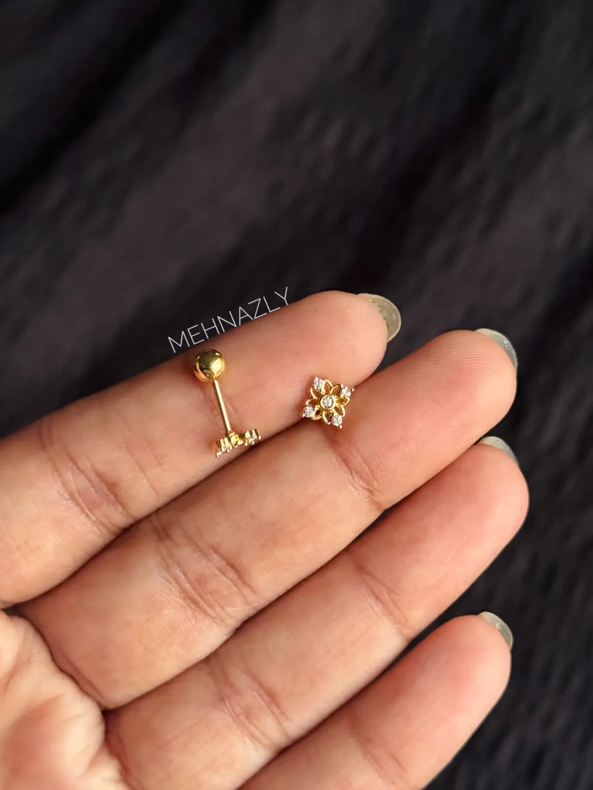 Stainless Steel Screw system eartop with zirconia stone